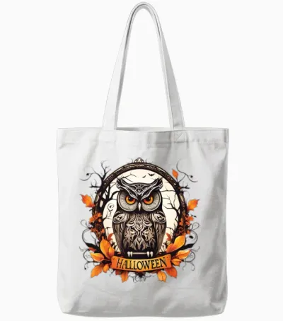 Ornate Owl Halloween Emblem Tote Bags - White