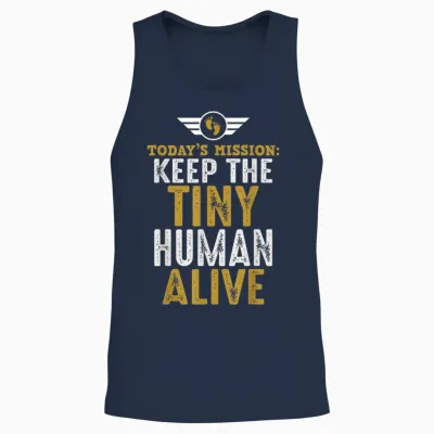 Father's Day by Design Tee Company New Dad Gifts Funny First Time Father Keep Tiny Human Alive Unisex Adult Classic Fit Black Short Sleeve Unisex Tank Top - Navy