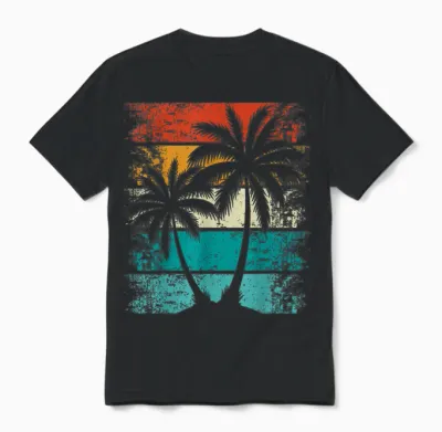 Cooler Sommerurlaub, Retro-Sonnenuntergang Palme Unisex T-Shirt - Black