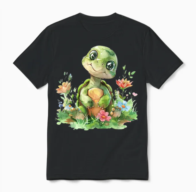 Baby Schildkröte Mit Blumen Süße Kröte Mädchen Tochter Sohn Unisex T-Shirt in Black