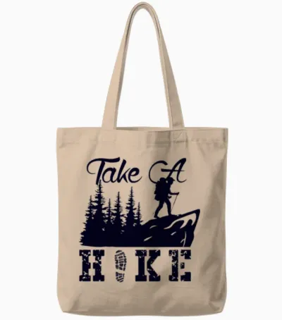 A Round Hiking, Visit the Mountain, Hiking Tote Bags - Natural
