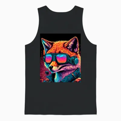 Retro Futuristic Synthwave Fox Unisex Tank Top - Black