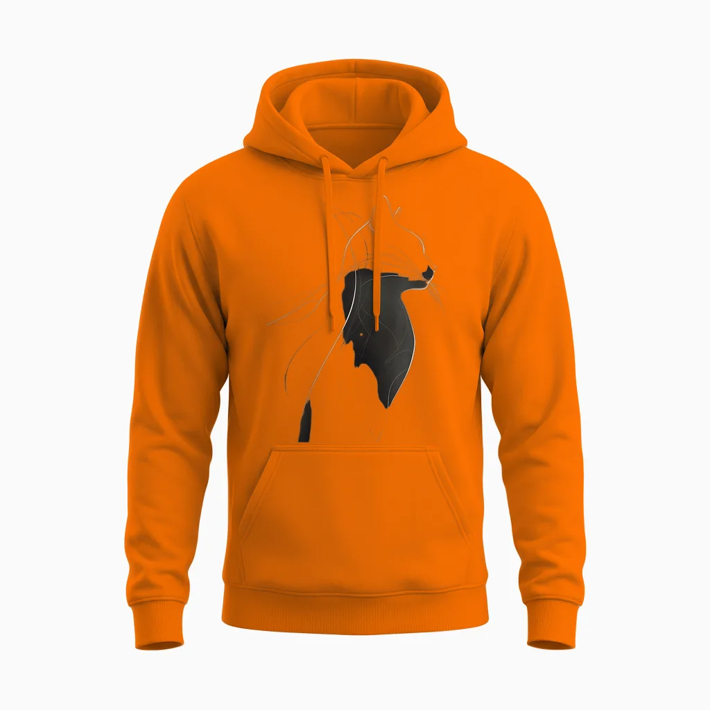 Stylish Cat Silhouette Pattern T-Shirt, Black, S Unisex Hoodie in Safety Orange