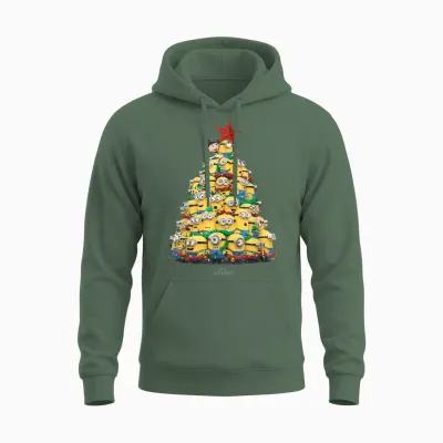 Minions Christmas Tree T-Shirt, Black Unisex Hoodie - Military Green