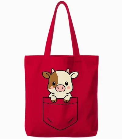 Adorable Bébé Vache De Poche Vache Drôle Vache Animal De La Ferme Tote Bags - Red