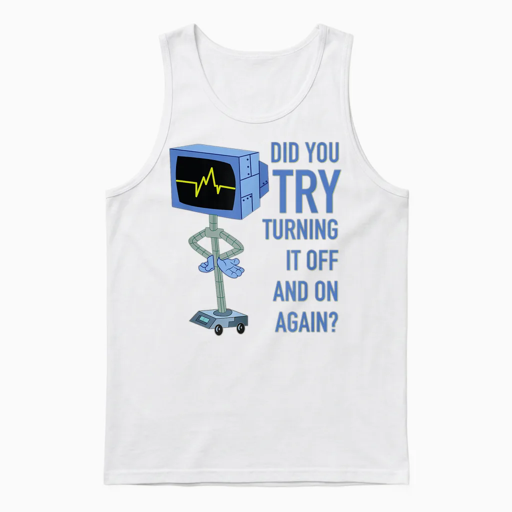 Mademark X Spongebob Squarepants - Karen Plankton - Did You Try Turning It off and on Again? Unisex Tank Top in White