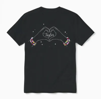 Heart Hands Taylor First Name Girl Vintage 70's 80's Unisex T-Shirt - Black