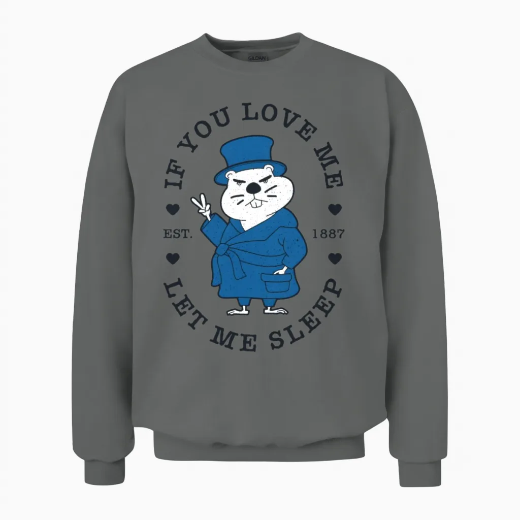 Groundhog Day Sleepy Woodchuck Groundhogs Day Unisex Sweatshirt in Graphite Heather
