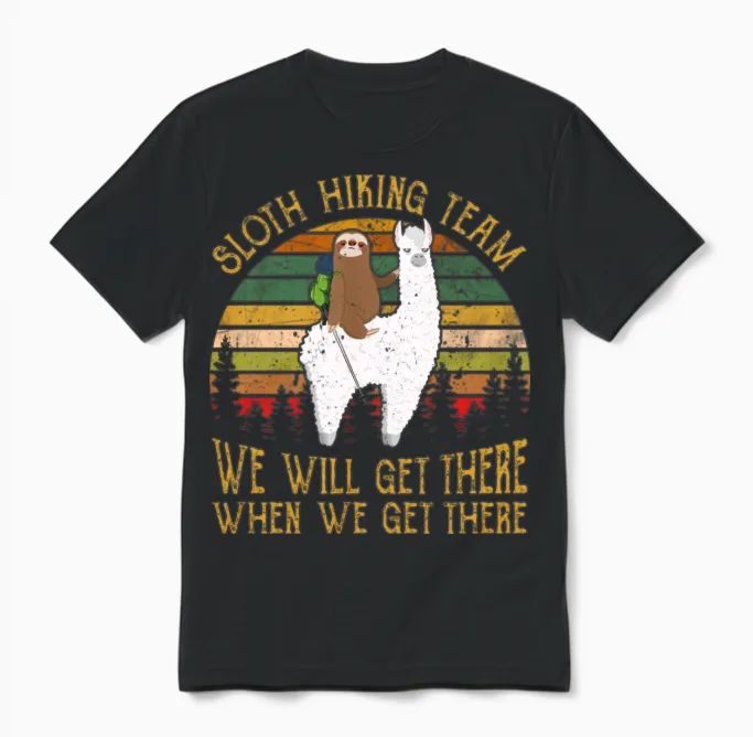 Sloth and Llama Hiking Team Sloth Hiking Unisex T-Shirt in Black