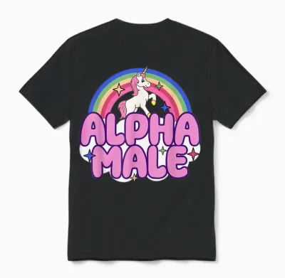 Ironic Male Alpha Unicorn Funny Sarcastic Funny Meme T-Shirt, Blue Unisex T-Shirt - Black