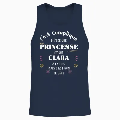 Women's Princess Humour Gift Personalised Name Clara T-Shirt, Black, Female X-Small Unisex Tank Top - Navy