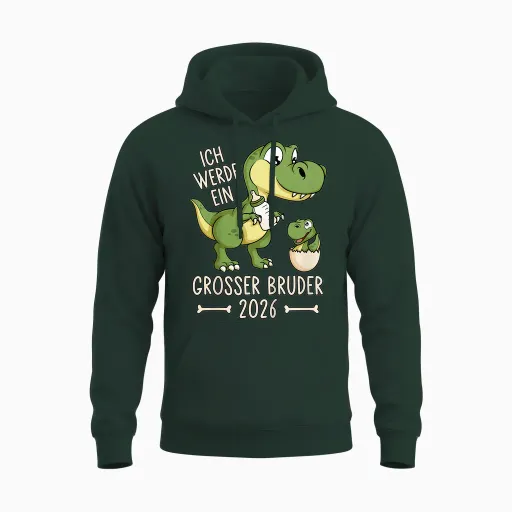Children's Siblings Baby Dino I Will Be a Big Brother 2026 Unisex Hoodie in Forest