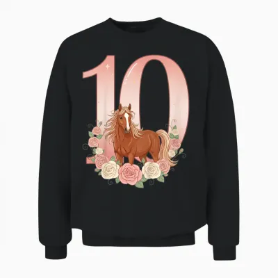 10e Anniversaire, Fille, Cheval, Poney | 10 Ans Anniversaire De Fille Unisex Sweatshirt - Black