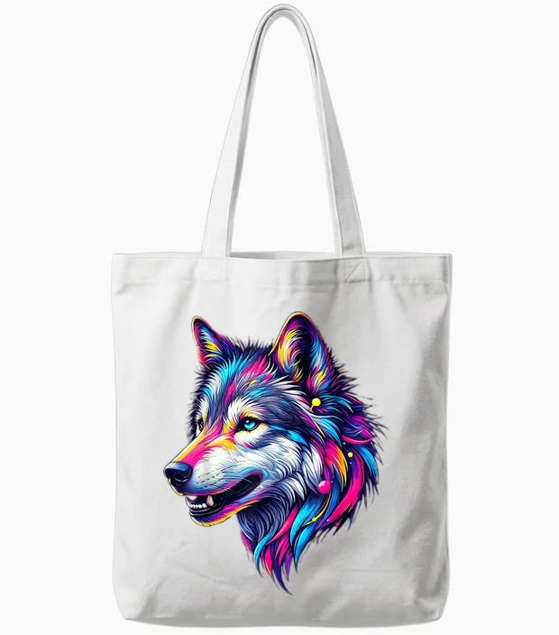 Wolfskopf Cool Wolf Motif with Wolf Head Colourful Wolves Wolf Tote Bags in White