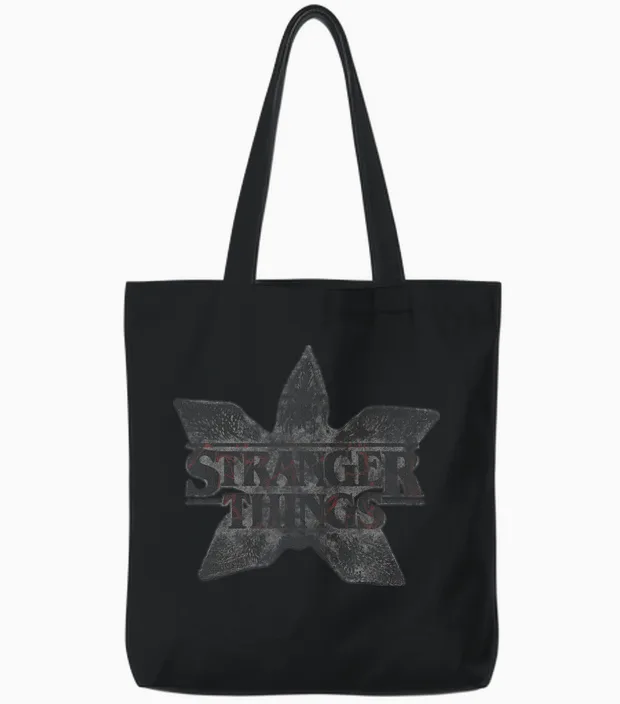 Stranger Things Demogorgon Flower Logo Tote Bags in Black