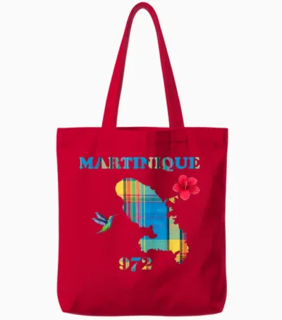 Martinique Department 972 French West Indies Island Madras Tote Bags - Red