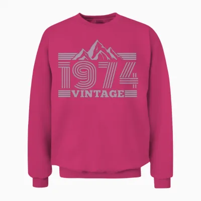 Vintage 1974 Birthday Mountains Hiking Climbing Unisex Sweatshirt - Heliconia