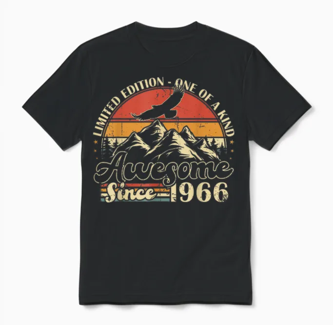 Vintage 1966 Retro 60th Birthday Gift Man Woman Unisex T-Shirt in Black