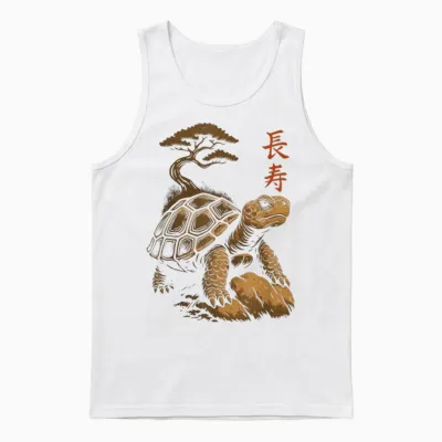 Vintage Wildlife Japanische Schildkröte Kunst Mit Bonsai-Baum Unisex Tank Top - White