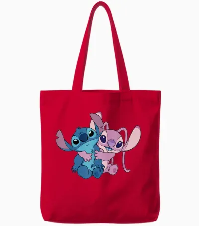 Disney Stitch & Angel Hug Valentine's Day Couples 2-Sided Tote Bags - Red