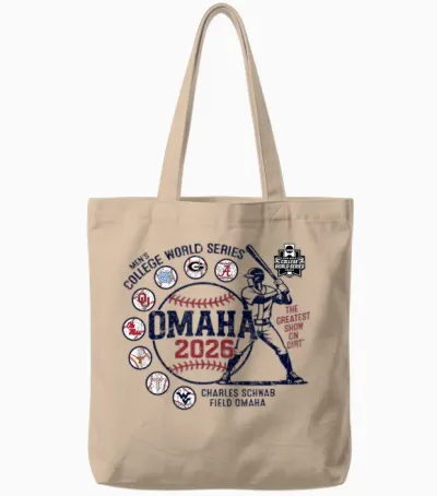 Men's College World Series 2026 Ncaa Baseball 8-Team Gray Tote Bags - Natural