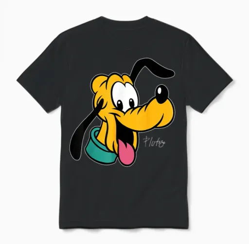 Disney Pluto Big Face Retro Character Trip Matching Unisex T-Shirt in Black