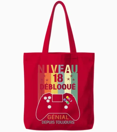 Level 18 Unlocked Funny 18th Birthday Gamer Gift T-Shirt, Black, S Tote Bags - Red