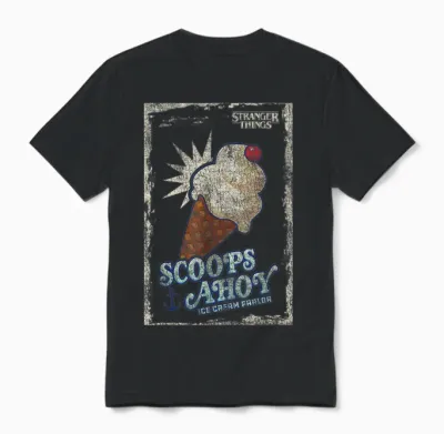 Stranger Things Scoops Ahoy Ice Cream Cone Vintage Unisex T-Shirt - Black