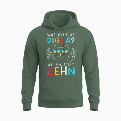 10 Years Birthday Boy Digga Ich Bin Zehn T-Shirt, Black Unisex Hoodie - Military Green