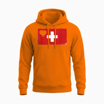 Pride Schweiz Flagge Schweiz Herz Schweiz Wurzeln Stolz Unisex Hoodie - Safety Orange