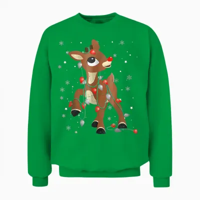 Cute Rudolph the Red Nose Reindeer for Kids Christmas Unisex Sweatshirt - Irish Green