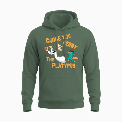 Disney Phineas and Ferb Curse You T-Shirt Small Unisex Hoodie - Military Green