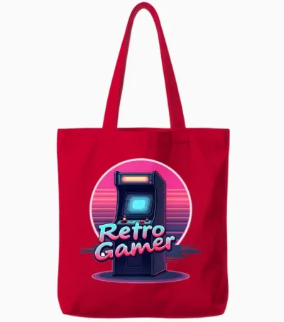 Retro Gamer in Retro Style Oldschool Gamer Tote Bags - Red