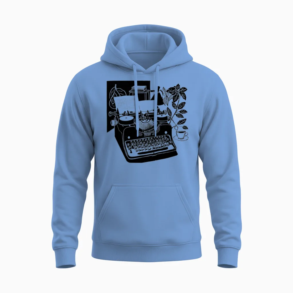 A Retro Typewriter, a Gentleman's Life Unisex Hoodie - Carolina Blue