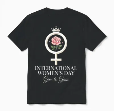 8 March Give to Gain International Women's Day 2026 Unisex T-Shirt - Black