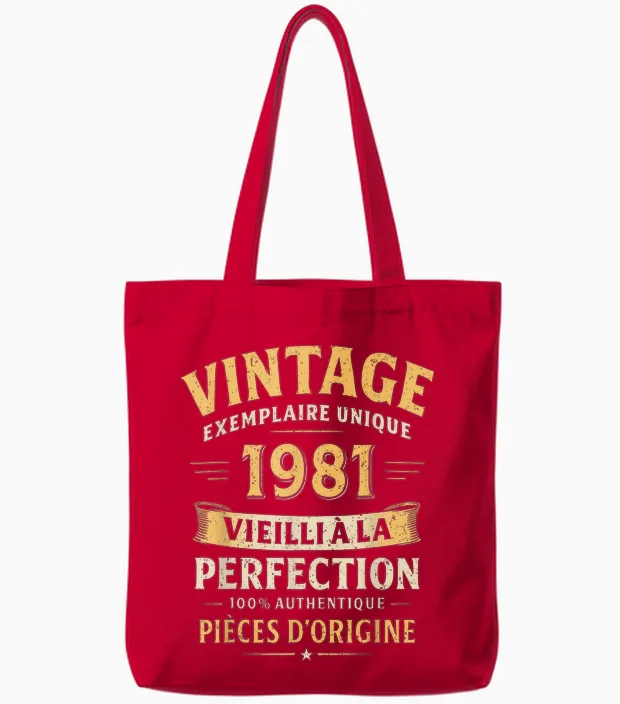 Cadeau Anniversaire 45 Ans Humour Vintage 1981 45 Ans Homme Tote Bags in Red