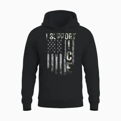 Support Ice Immigration Officers American Flag Border Patrol Unisex Hoodie - Black