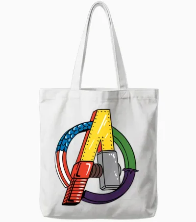 Amazon Essentials Marvel Avengers Multi Hero Logo Collage Tote Bags - White