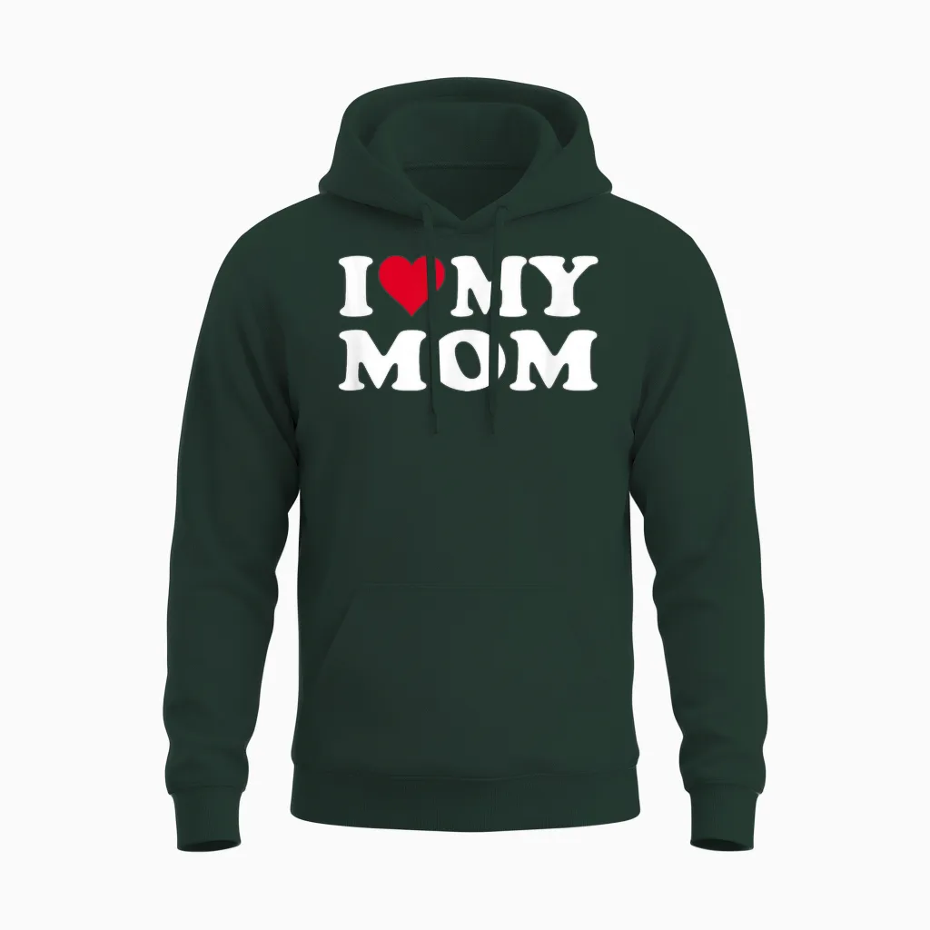 Red Heart I Love My Mom T-Shirt, Black, S Unisex Hoodie in Forest