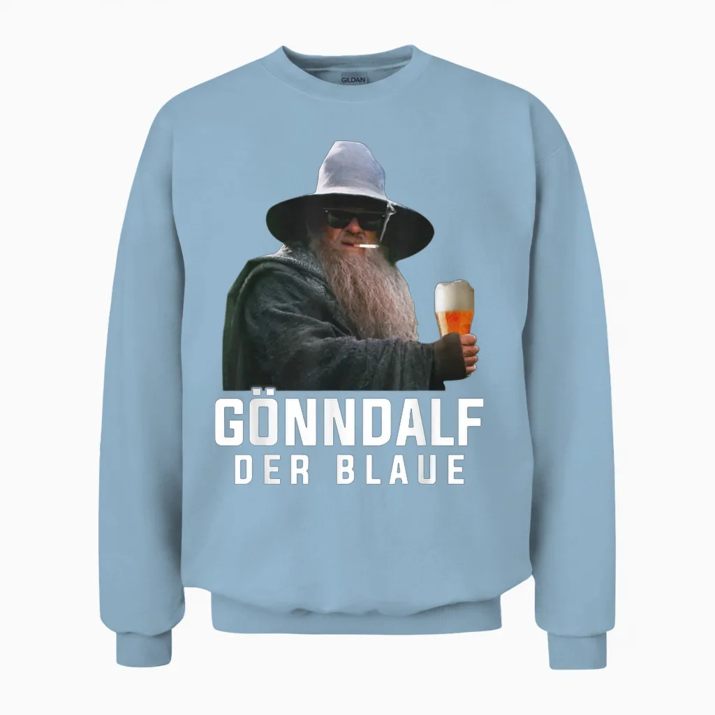Gönndalf Der Blaue Biertrinker Saufen Bier Unisex Sweatshirt in Light Blue