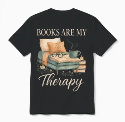 Books Are My Therapy Cozy Reading Nook Aesthetic Unisex T-Shirt - Black
