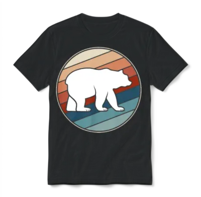 Bear in Retro Style Unisex T-Shirt - Black