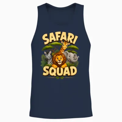 Safari Squad, Cute Crew Drawing with Jungle Animals and Zoo Unisex Tank Top - Navy