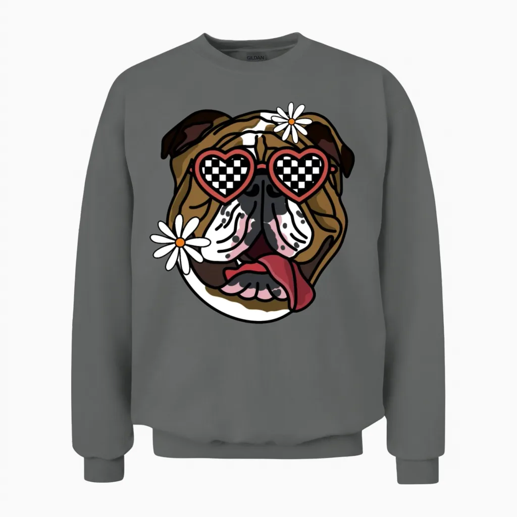 Bulldog Retro Dog - Lovers Unisex Sweatshirt - Graphite Heather