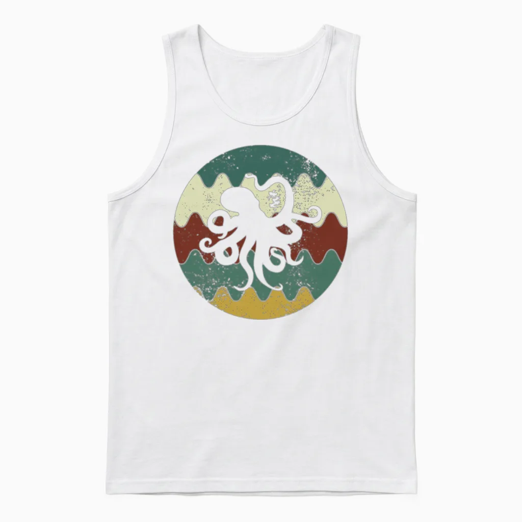 Octopus Retro Unisex Tank Top in White