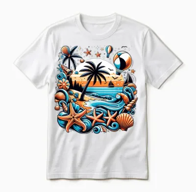 Ocean Themed Blue Starfish and Shells Women's T-Shirt, White, S Unisex T-Shirt - White