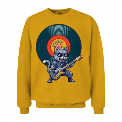 Retro Vinyl Cat Unisex Sweatshirt - Gold