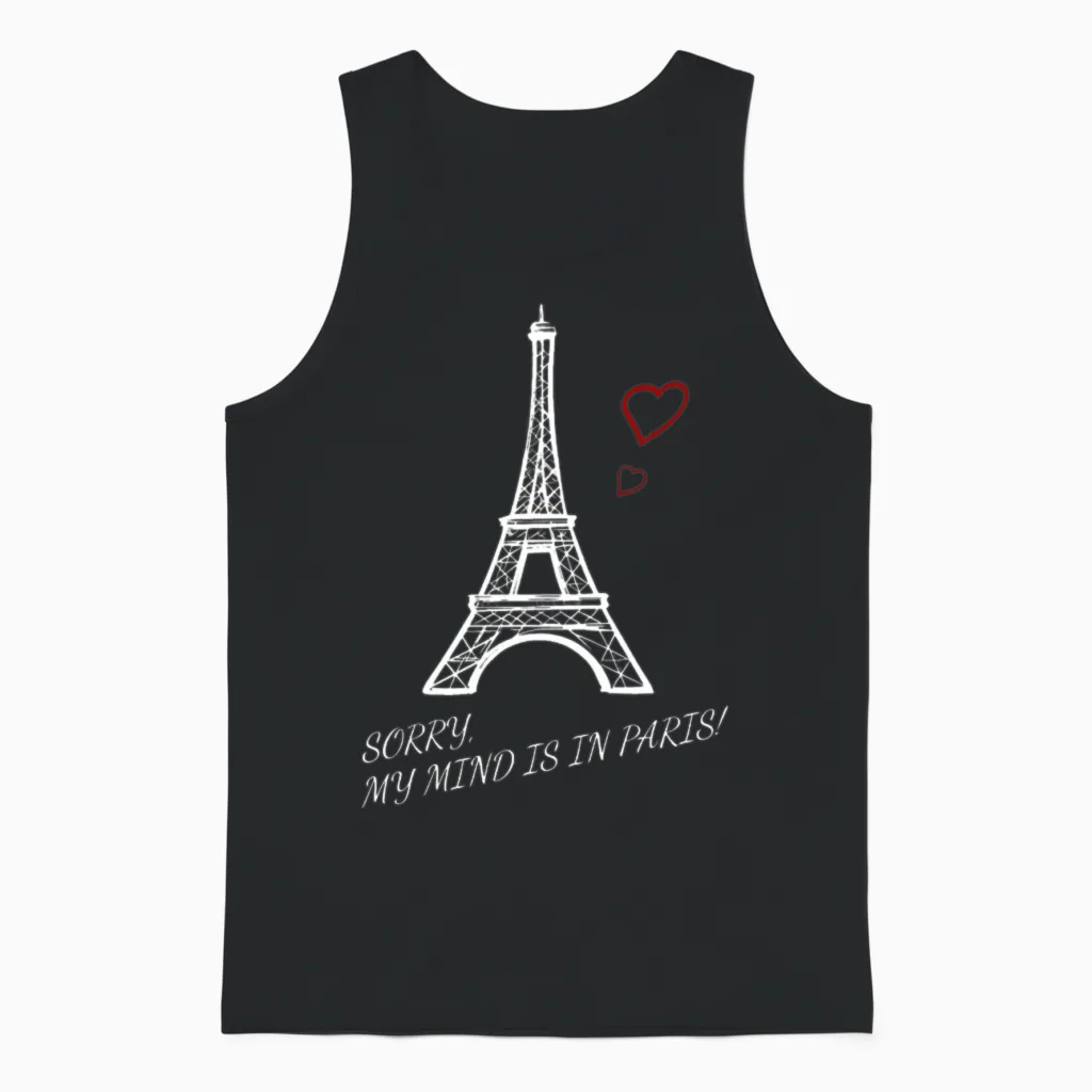 Paris Tshirt White Hearts Only Unisex Tank Top in Black