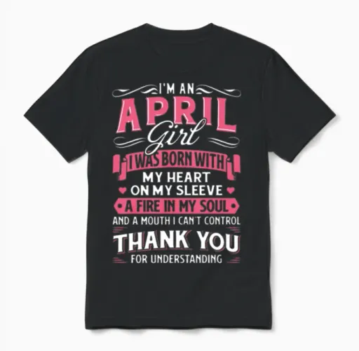 I Am an April Girl I Was Born with My Heart on My Unisex T-Shirt in Black
