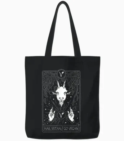 Hail Seitan Go Vegan Funny Tarot Card Design for Vegan T-Shirt, Black Tote Bags - Black